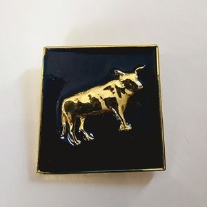 Vntg rare find Taurus birthday Bull blue and gold brooch, gift for Taurus birth